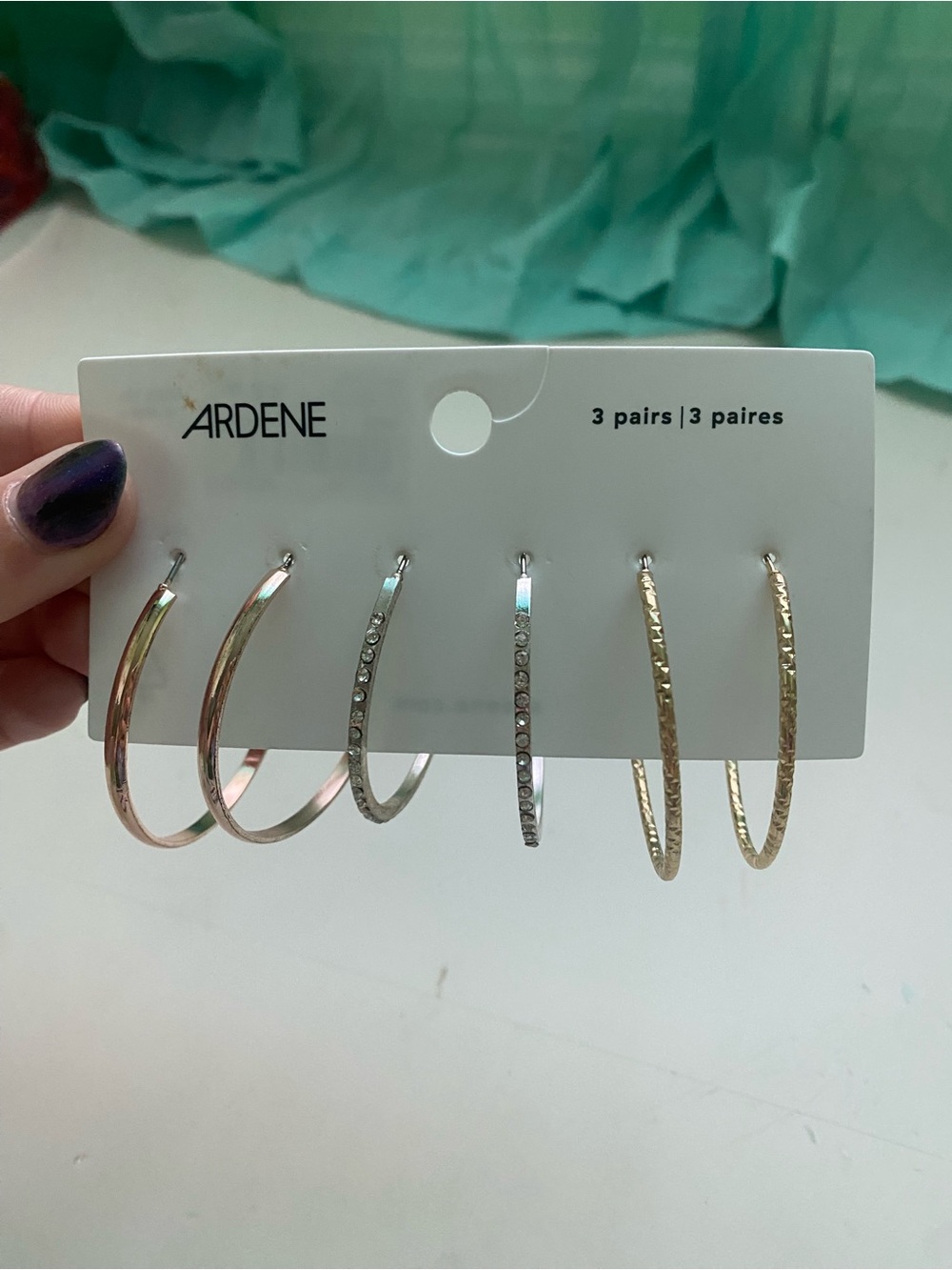 Ardene Mixed Metal Hoop Earring Set - Gold, Silver, Rose Gold Toned